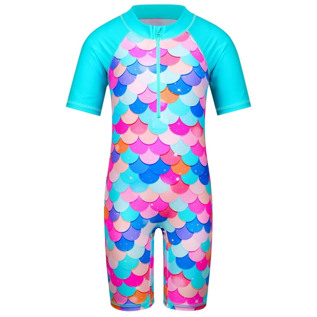 Traje de baño TFJH E Girlls de manga corta 4A, color cian