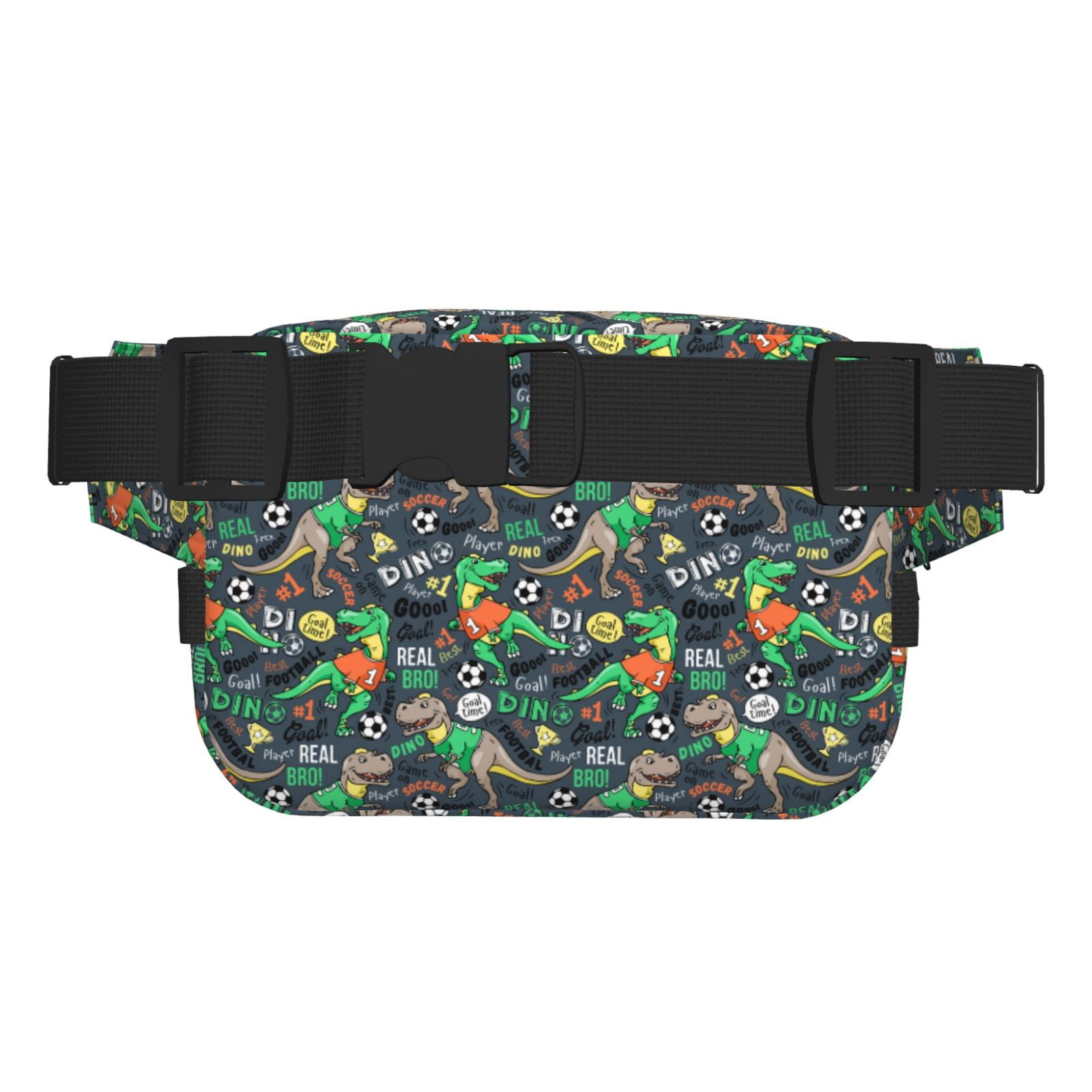 Kdxio Dinosaur Plays Soccer Crossbody Double Layer Waist Bag Belt Bag for Unisex Fanny Pack Fashion Waist Packs for Hiking Running Shopping Traveling