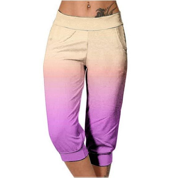 Zysthvn Casual Capri Joggers Womens Gradient Summer Cropped Lightweight Pants Women with Pockets Elastic Waist Fitted