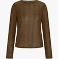 thumbnail image 4 of Womens Mesh Long Sleeve Blouse Elegant Solid Color Casual and Evening Wear Crew Neck Top Brown L, 4 of 5