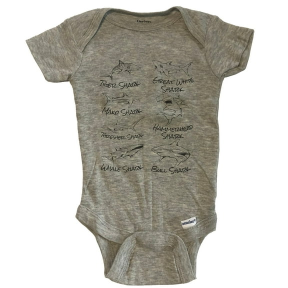 Types of Sharks Cool Shark Baby Bodysuit - Grey