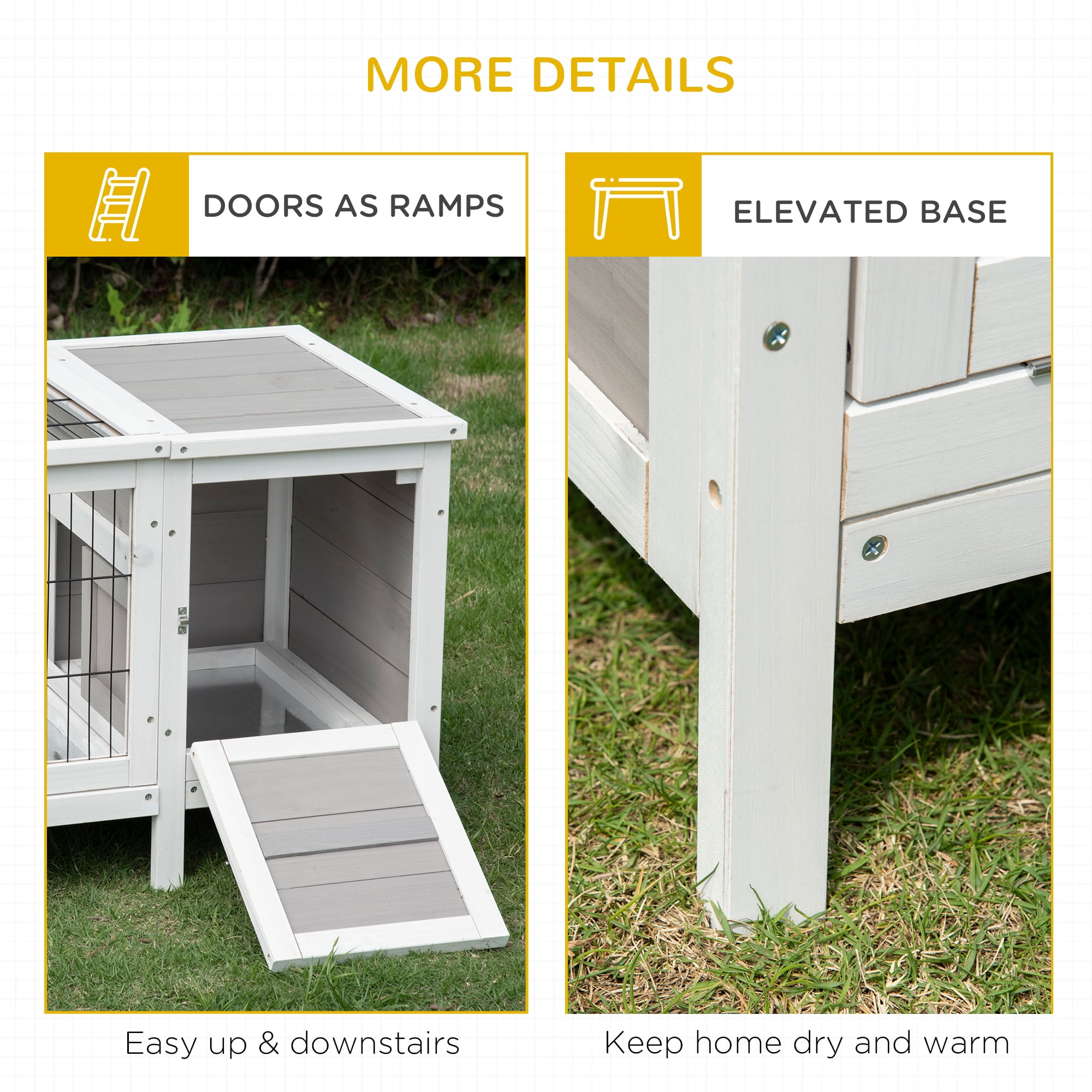 PawHut Rabbit Hutch, Bunny Cage, Guinea Pig House with Pull-Out Tray and Divided Board for Indoor, White