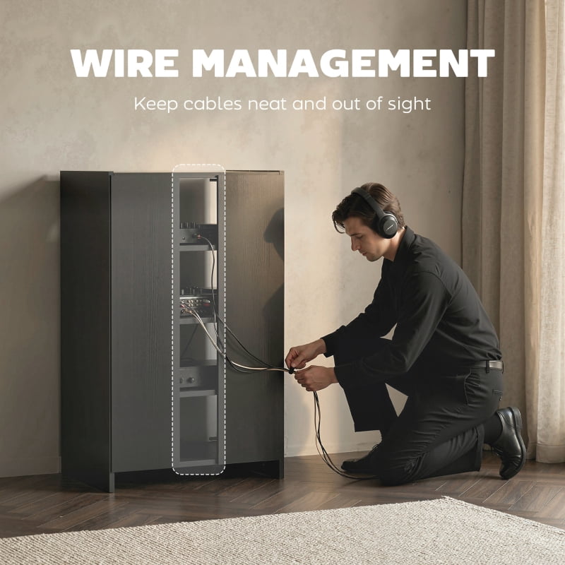 Alvantor 4-Tier Hi-Fi Storage Stand with Glass Doors & Adjustable Shelves 21.3x15.7x35.8 Black