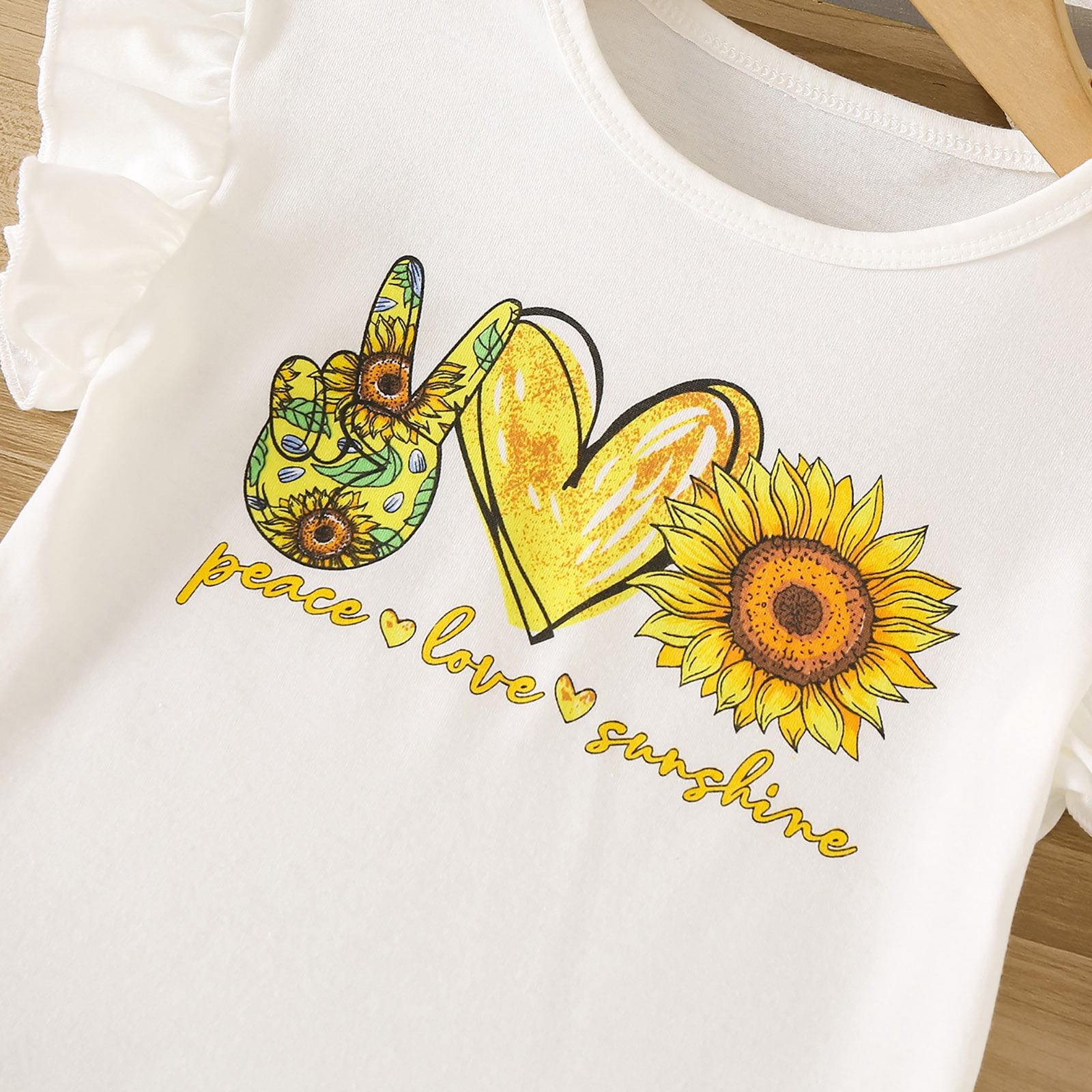 newwalpole Baby Girl Clothes Toddler Girl Summer Outfits Shirts Tops Ripped Denim Shorts Set Little Girl Clothes Yellow for Size 9-10 Years