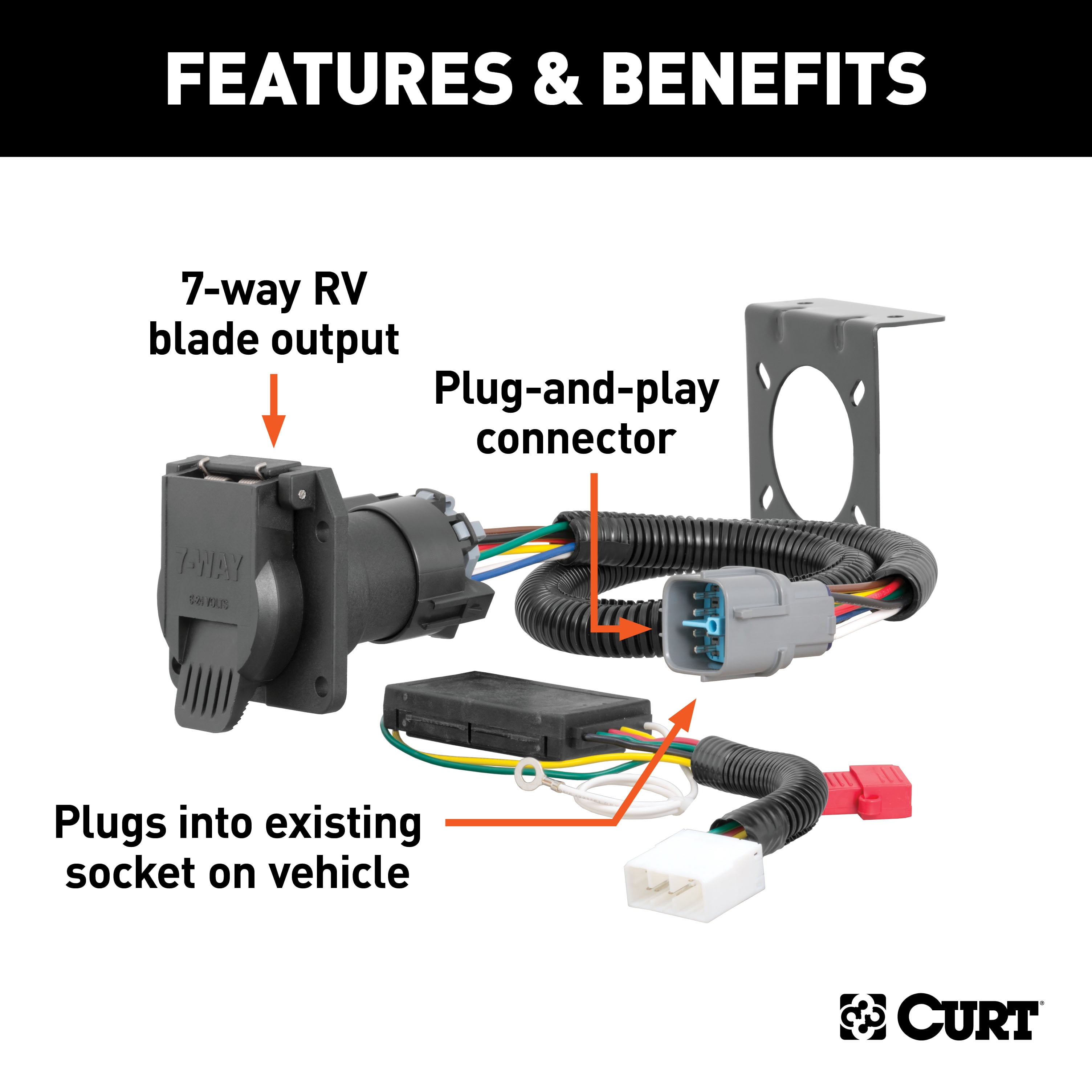 CURT 56366 Vehicle-Side Custom RV Blade 7-Pin Trailer Wiring Harness, Select Honda Pilot, Ridgeline