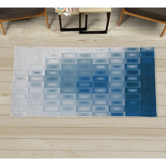 Abstract Decorative Rug, Mosaic Style Theme Fractal Square Shapes with Charming Effects Image Print, Quality Carpet for Bedroom Dorm and Living Room, 6 Sizes, Petrol Blue, by Ambesonne