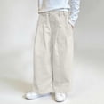 thumbnail image 2 of nerohusy Girls Loose Wide Leg Pants Summer Elastic Waisted Button Pants Casual Solid Color Straight Pants with Pockets Beige,1-2 Years, 2 of 6