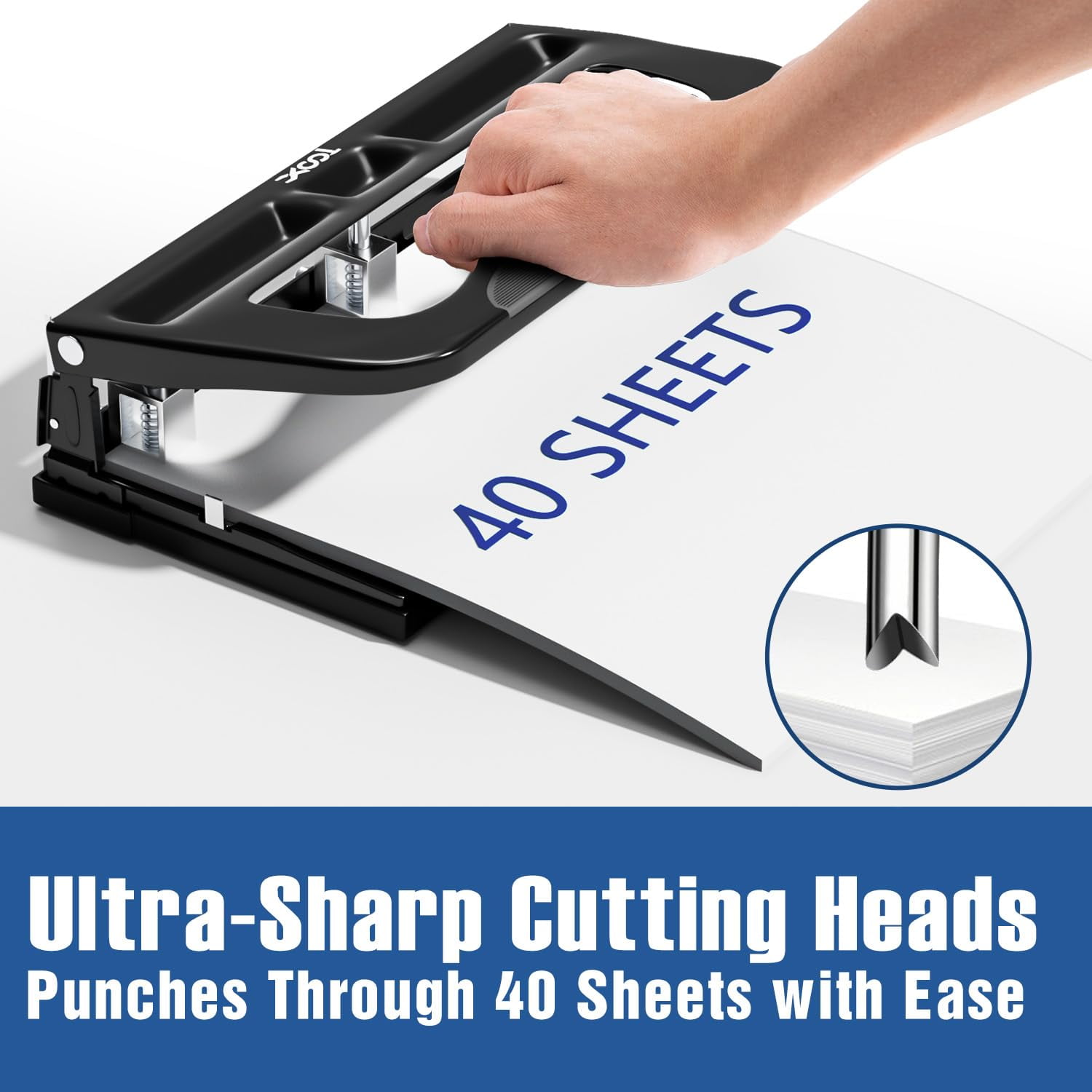 XOOL 3 Hole Punch, Desktop Hole Puncher 2-3 Holes Adjustable 40 Sheet Punch Capacity Metal Heavy Duty Paper Punch Black