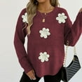 thumbnail image 4 of Byworldtasic Womens Oversized Casual Long Sleeved Sweater Round Neck Flower Printing Top Pullover Sweater, 4 of 7