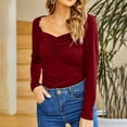 thumbnail image 2 of Ruched Blouse Long Sleeved Pure Color Slim Fit Fashionable Elegant Women Ruched Top Red XXL, 2 of 6