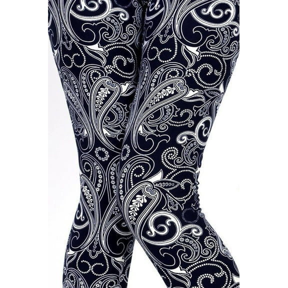 Buttery Soft Navy Paisley Leggings (One Size Regular,Navy)