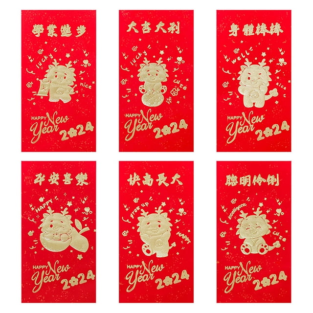 CSChome Enveloppe Rouge Chinoise Enveloppes Rouges Design Mignon de Dessin Animé Porte-Argent Festif 6 Pcs