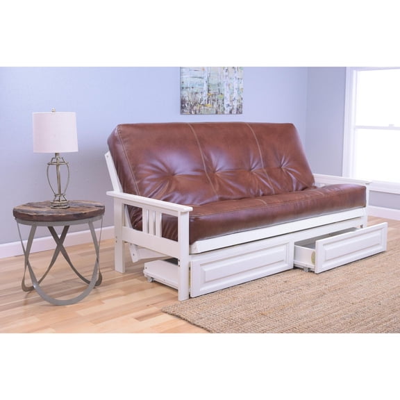 Kodiak Furniture Monterey Antique White Storage Futon with Saddle Brown Mattress