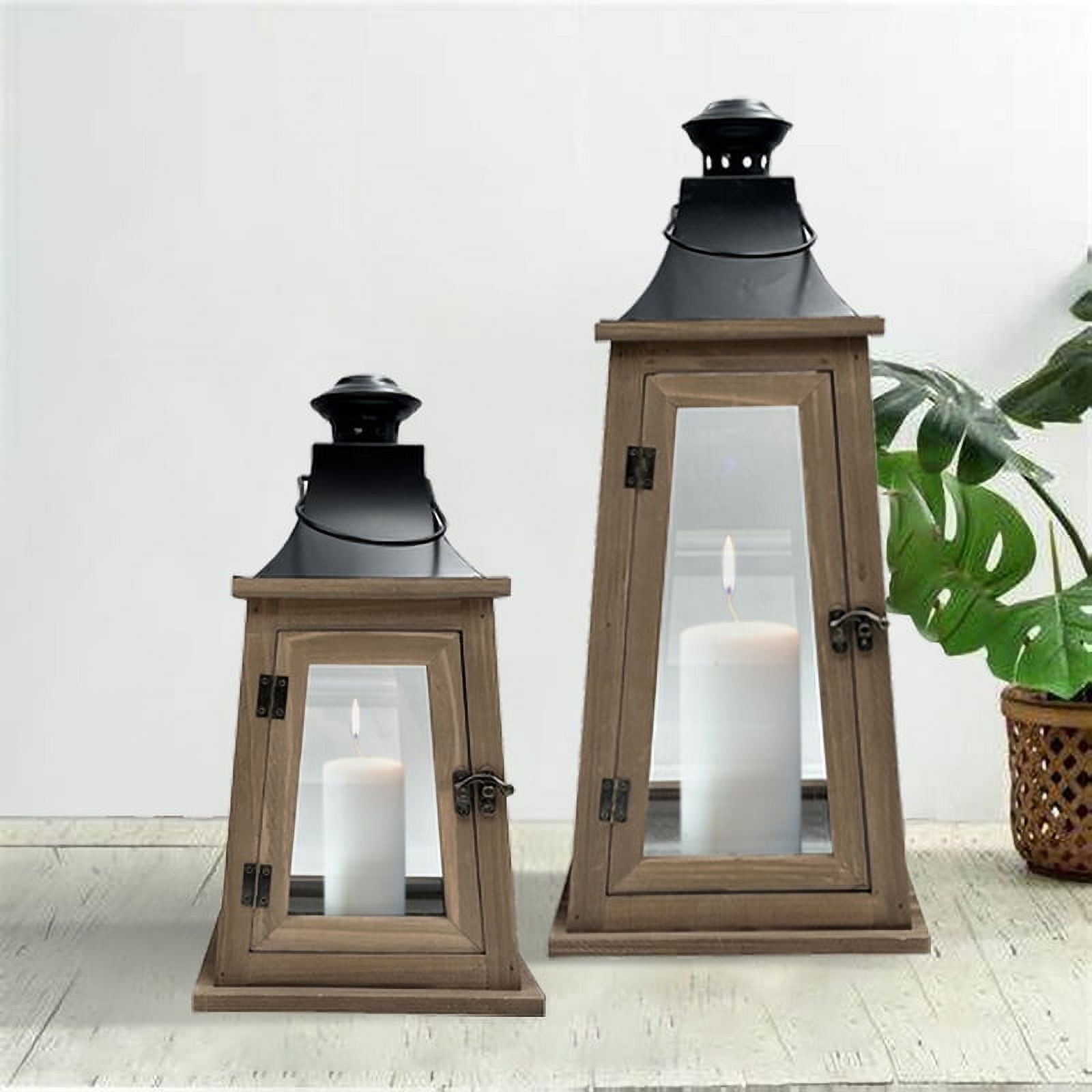(2 pack) Better Homes & Gardens Rustic Wood Metal Candleholder Lantern, 14", Medium