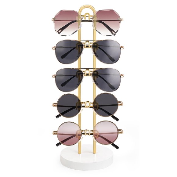 Organizador de gafas de sol Mono con marco de metal con base de madera, color dorado
