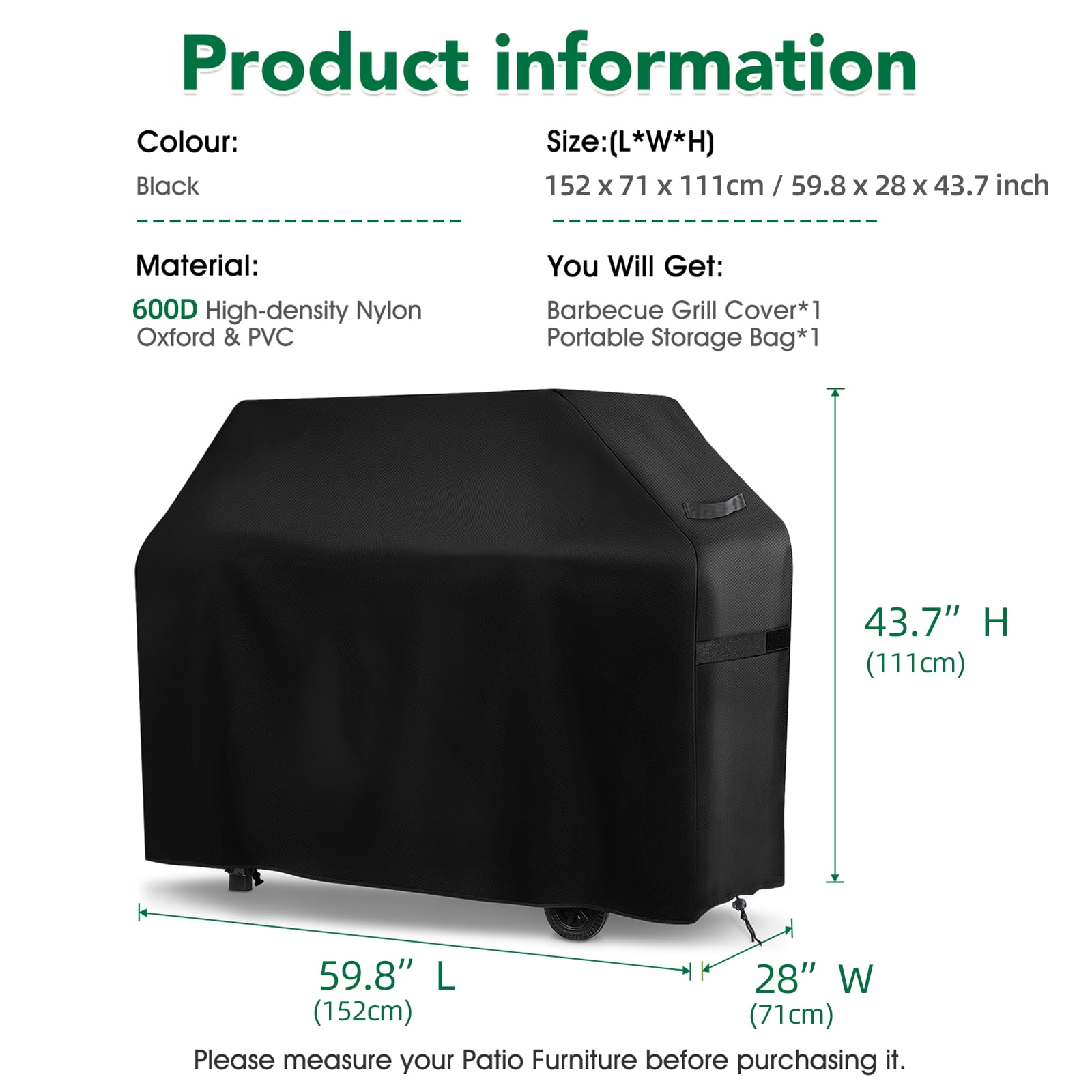 BBQ Grill Cover, Heavy Duty Waterproof 600D Oxford Barbecue