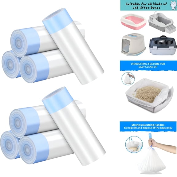 LAMIRO 120 Pack Cat Litter Bags with Drawstring, Compatible with Litter-Robot 3/4 Heavy Duty Cat Litter Box Liners Waste Bags Replacement
