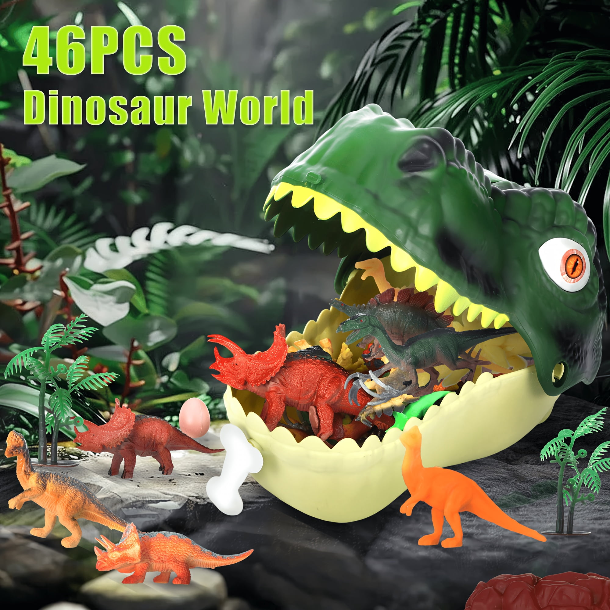 46pcs Dinosaur Toys Playset for Kids- 26Pack Realistic Jurassic Dinosaurs Figures with Eggs&Trees&Fence, Educational Play Figure Playset for, Create a Simulation Dinosaur World, Gift for Boys