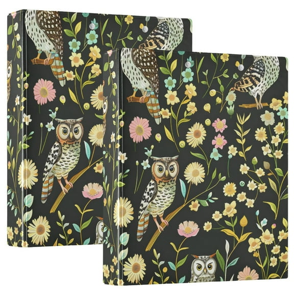ALAZA Cute Owls in Daisy Floral Hardcover 3 Ring Binder 1.5" Round Rings Interior Pockets Binders Organizer 2 Pack