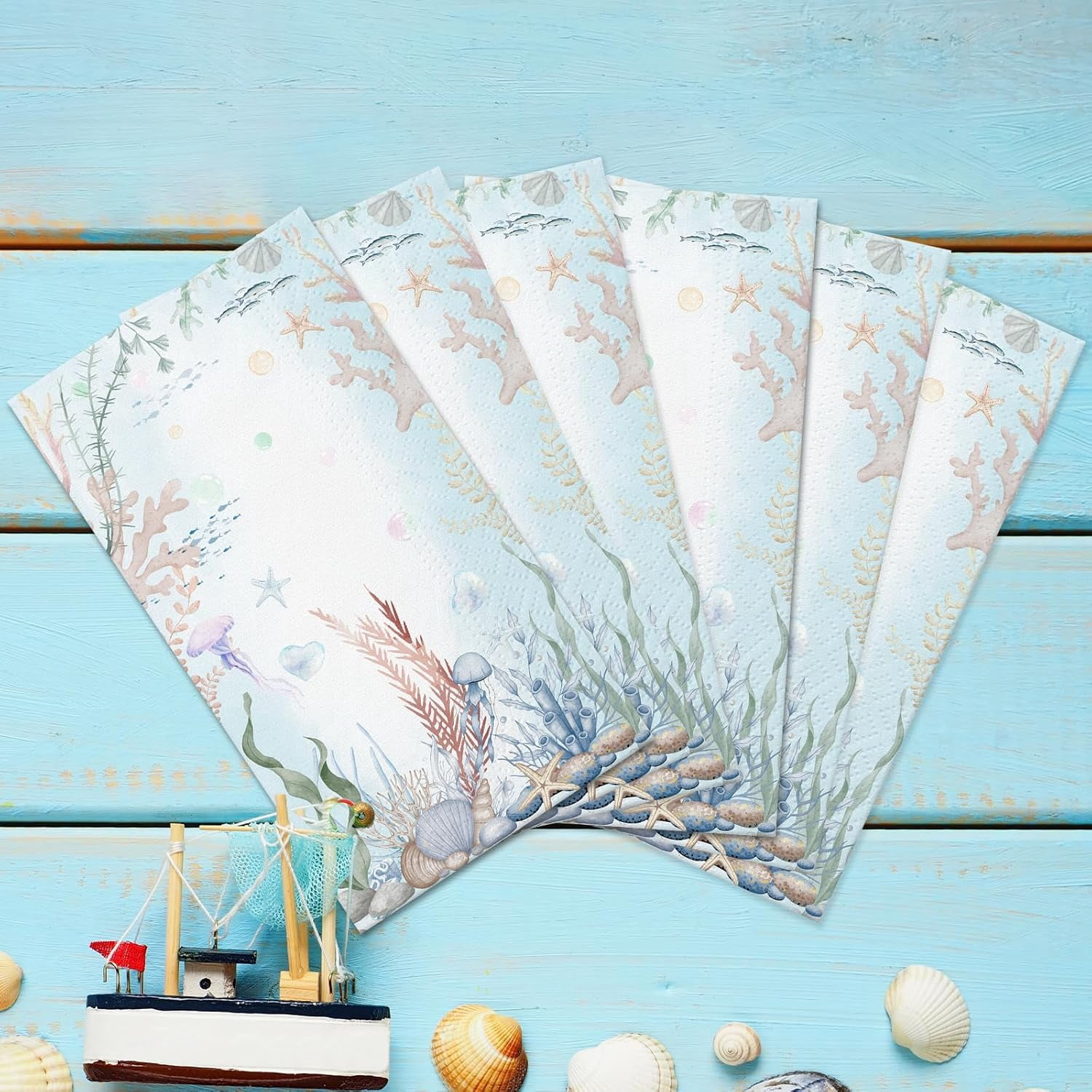 100 Pcs Coastal Turtle Paper Napkins, Sea Blue Decorative Nautical Napkins for Bathroom, Summer Paper Guest Towels for Bathroom, Disposable Paper Hand Towels for Wedding Dinner Parties