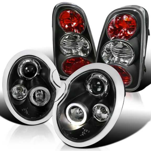 Spec-D Tuning Crystal Black Halo Projector Headlights Clear Tail Lights Left   Right Pair Headlamps Assembly