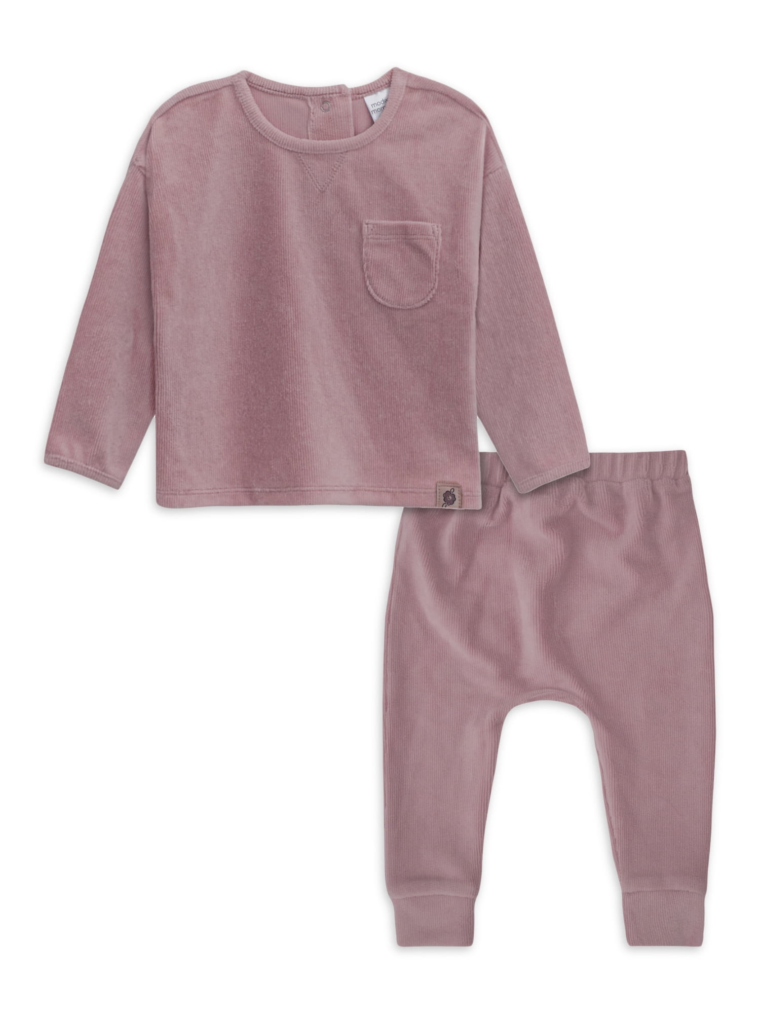 Modern Moments by Gerber Baby Boy or Girl Gender Neutral Long Sleeve Velour Top & Pant, 2-Piece Outfit Set, Sizes 0/3-24 Months