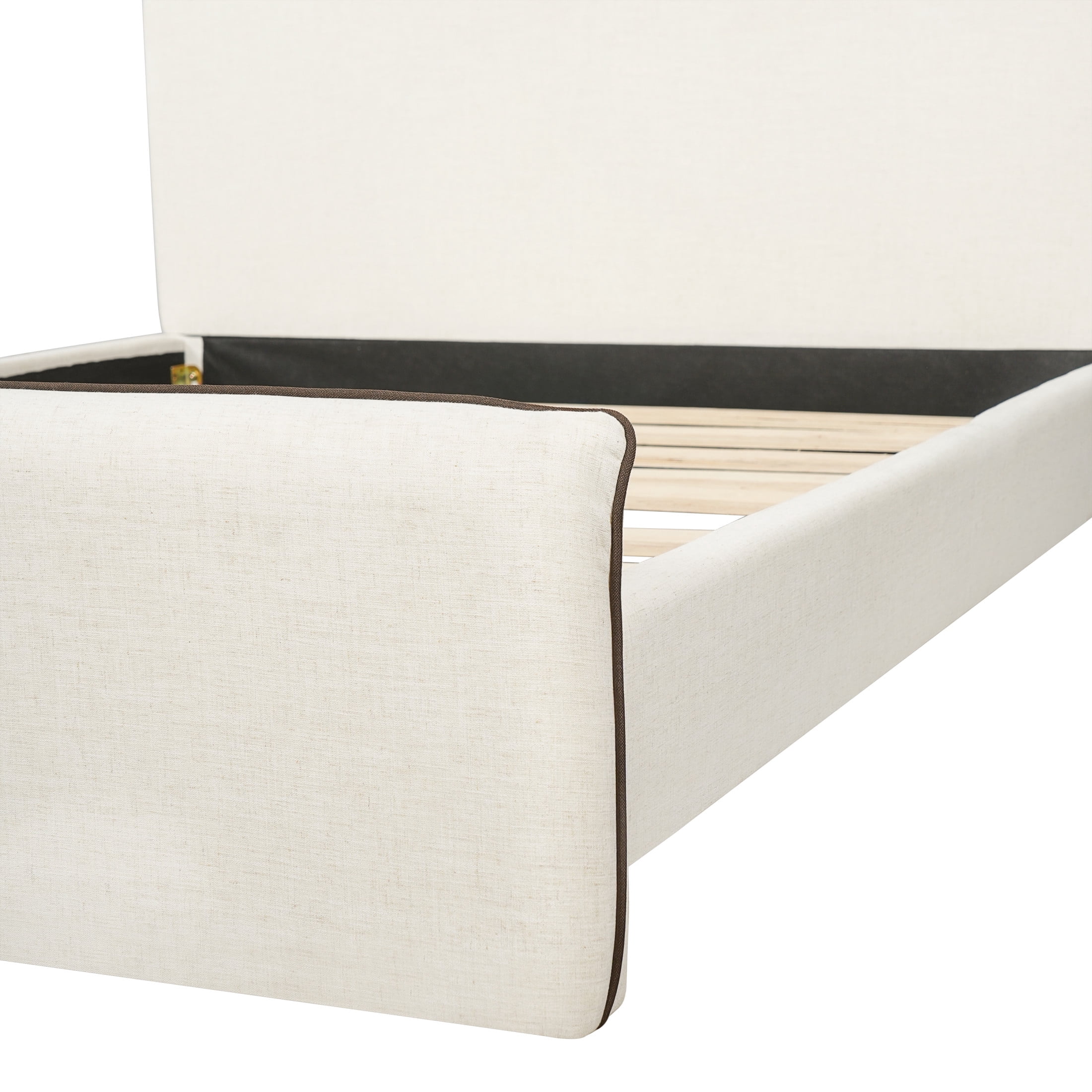 Christopher Knight Home King Size Upholstered Platform Bed Frame with Linen Fabric, Thick Headboard, Beige