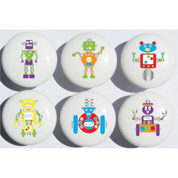 Robot Drawer Pulls / Ceramic Cabinet Knobs/ Robot Room Decor / Set of 6