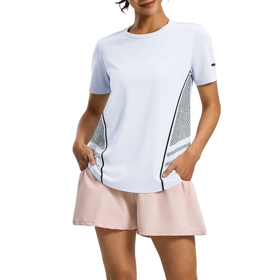 Lutiedan Womens Workout Tops Short Sleeve Athletic Gym Running Shirts Casual Crew Neck Loose Fit Breathable Sports T Shirts