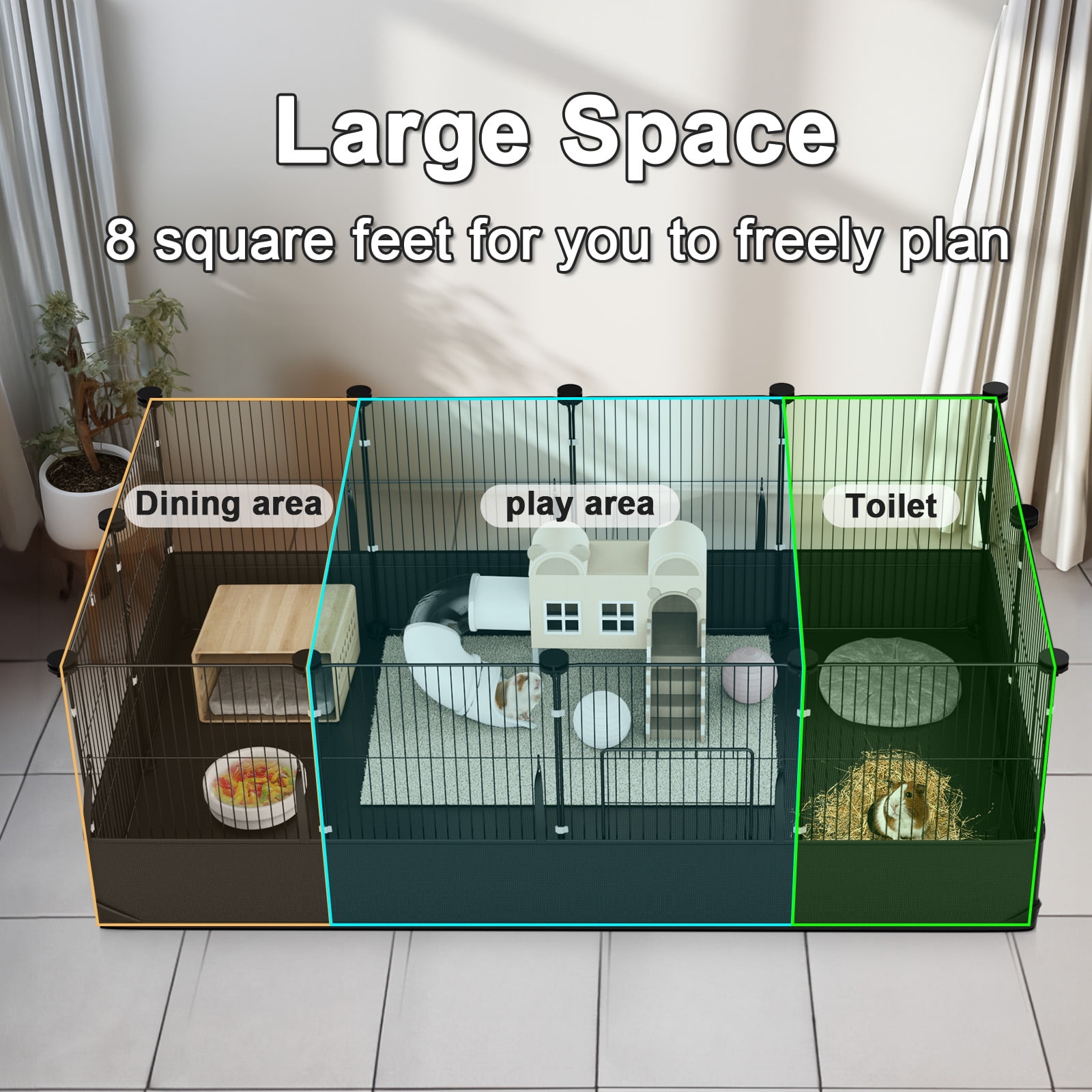 Aystkniet Large Guinea Pig Cage with Waterproof PVC Liner, One-Hand Release Hook, C&C Playpen, 48''L x 24''W x 16''H
