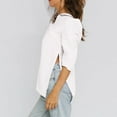 thumbnail image 5 of Wyobmus Women's 3/4 Sleeve Linen Shirts Casual V Neck Tunic Blouse Stretch Loose Henley Collared Breathable Side Slit Cotton T Shirt White, 5 of 9
