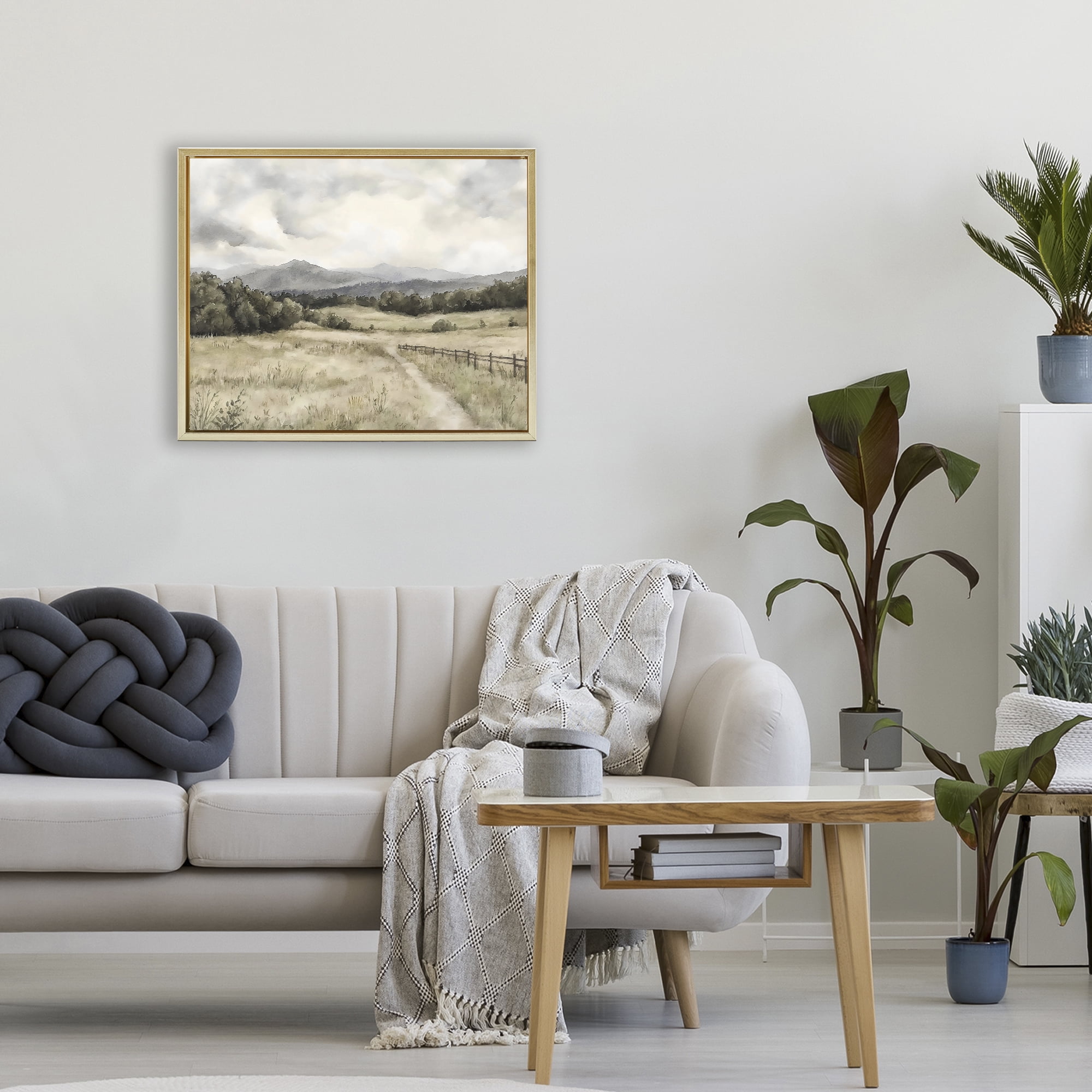 Stupell Industries Muted Trail Along Fence Gold Framed Floater Canvas Wall Art, design by Riley B