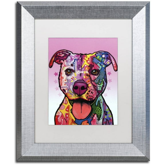 Trademark Fine Art "Cherish The Pitbull" Canvas Art by Dean Russo, White Matte, Silver Frame