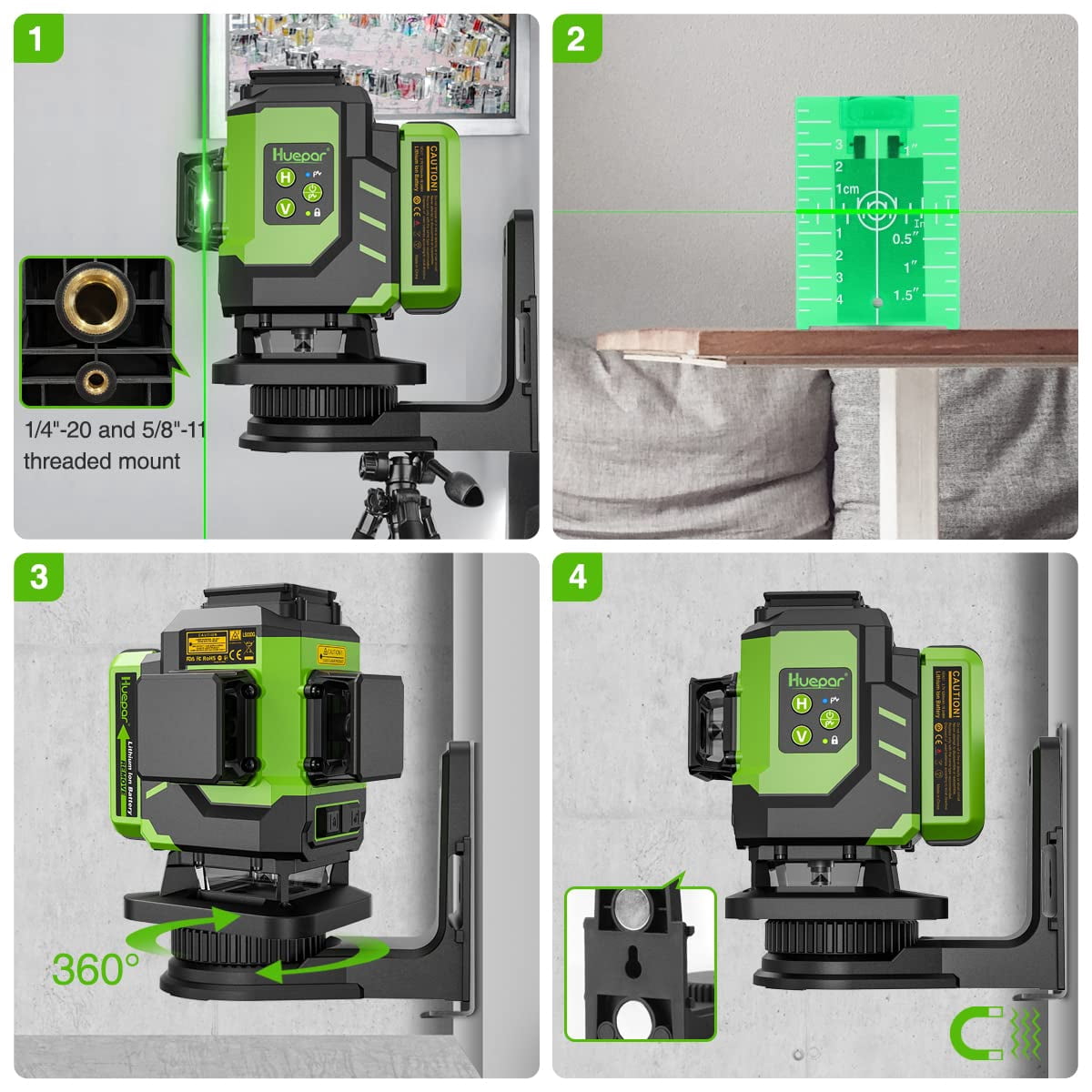 3D 12 Lines Self-Leveling Laser level, 197Ft Green Beam 3 x 360° Tiling Floor Cross Line Laser Level Tool with 2 x 5200mAh Li-ion Batteries and Magnetic Bracket
