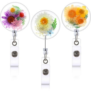 Beemorita Aesthetic Flower ID Badge Holder with Retractable Badge Reel Cute  Floral Heavy Duty Reel Clip with Vertiacl Card Holder for ID Badges & Keys
