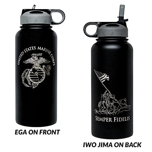 Military Gift Shop 32oz USMC Double Wall Vacuum Insulated Stainless Steel Marine Corps Water Bottle