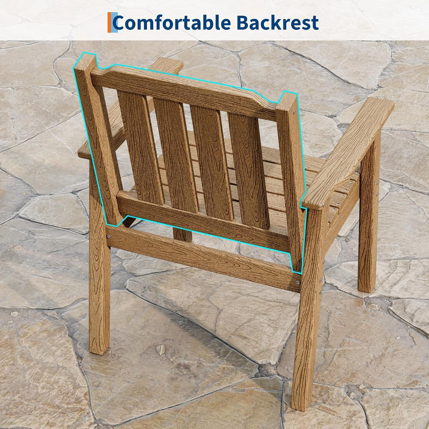 EliteEdge Set of 2 23.9" Wide HDPE Patio Dining Chairs, 650LBS Capacity All-Weather Armchairs with Slatted Seat, Heavy Duty Modern for Garden, Poolside, Deck,Brown