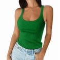 thumbnail image 2 of Women Spaghetti Strap Scoop Neck Ribbed Tank Tops Slim Fitted Cotton Camisole Basic Sleeveless Layering Shirts Green M, 2 of 6