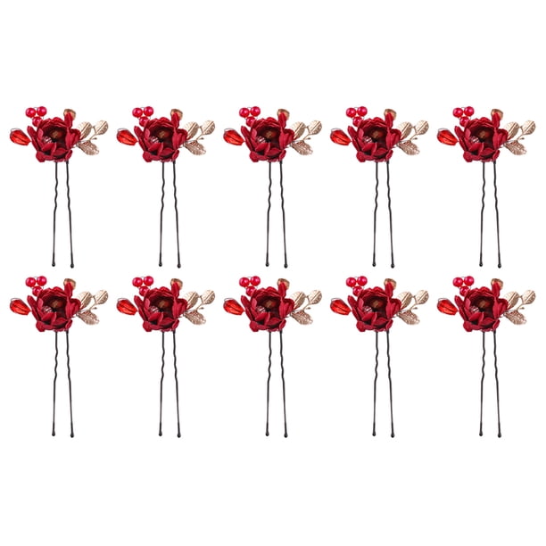 10 pinzas para el pelo con flores de tela, palitos para el pelo con forma de rosa, palillos para el pelo recogidos para bodas y fiestas.