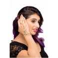 thumbnail image 3 of Duel On Jewel Indian Ethnic Women’s Bridal Haath Phool Hand Ornament Adjustable Bracelet Set and Ring, White Kundan Stones, Gold Plated, 7-Inch Bracelet, Bridal Wedding Party Jewelry, Kundan Bridal, 3 of 4