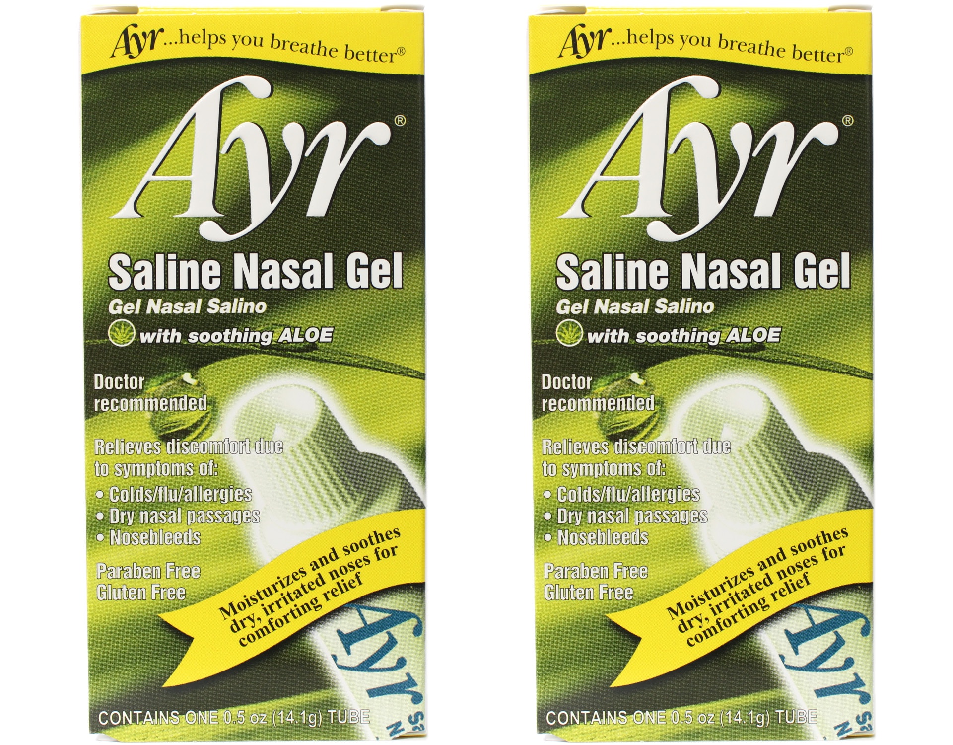 Ayr Saline Nasal Gel, With Soothing Aloe, 0.5 Ounce Tube - 2 Pack