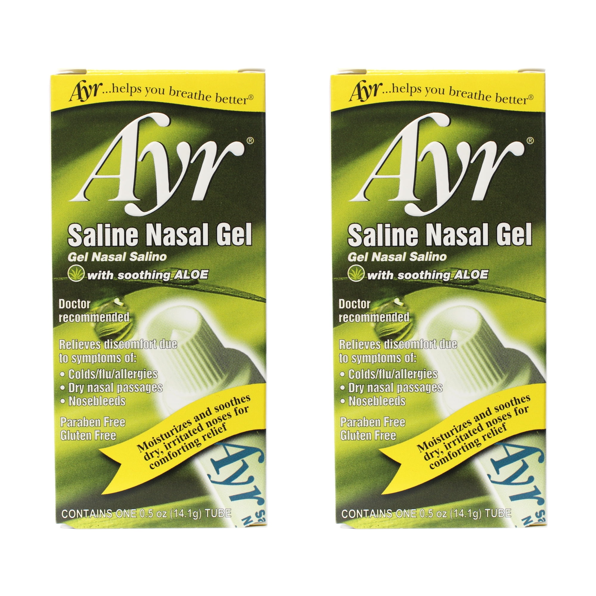 Ayr Saline Non-Medicated Dry Nasal Gel w/ Soothing Aloe, 0.5oz, 2-Pack