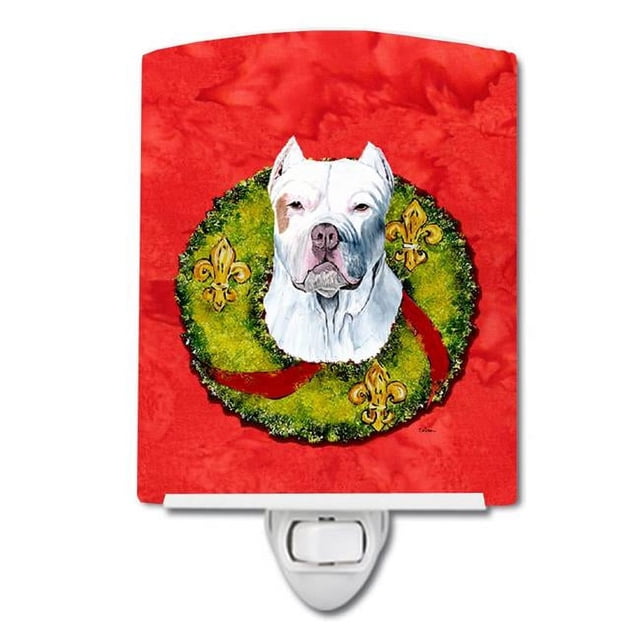 Carolines Treasures SC9083CNL Pit Bull Christmas Wreath Ceramic Night Light