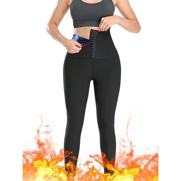 FITVALEN Women Hot Neoprene Sauna Sweat Pants Workout Running Slimming Capris High Waist Compression Leggings Body Shaper