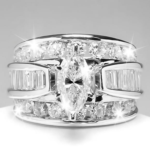 Dvkptbk Engagement Ring Plated Chunky Ring Pear Shaped Zirconia Wedding Ring for Women Jewelry