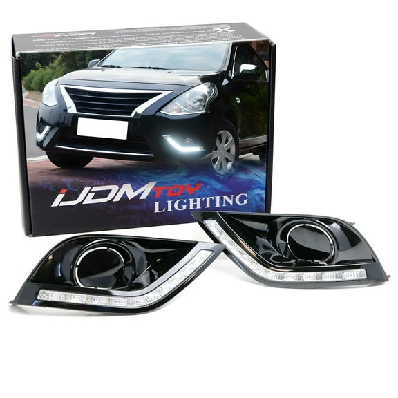 Xenon White LED Daytime Running Light Kit for 2015-2019 Nissan Versa Sedan, Exact Fit DRL Bezel Assembly Powered by (10) High Power LED Diodes
