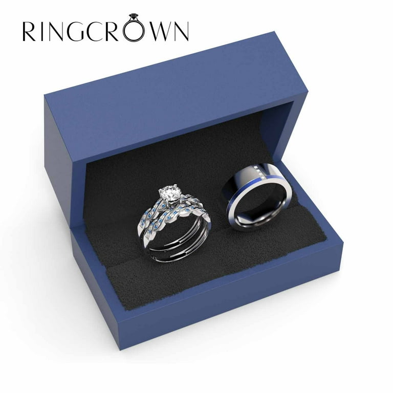 3pc Couples Wedding Ring Sets His And Hers Women Sterling Silve