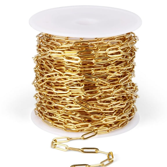 33 Ft Stainless Steel Paperclip Chains Roll, 4.3mm Width 304 Stainless Steel Oval Link Chains Spool Bulk for Jewelry Making