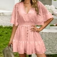 thumbnail image 4 of RYDCOT Summer Wedding Guest Dresses for Women V Neck Short Sleeve Elastic Waist Dress Lace Floral Ladies Mini Dresses Flash Deal Pink, 4 of 5