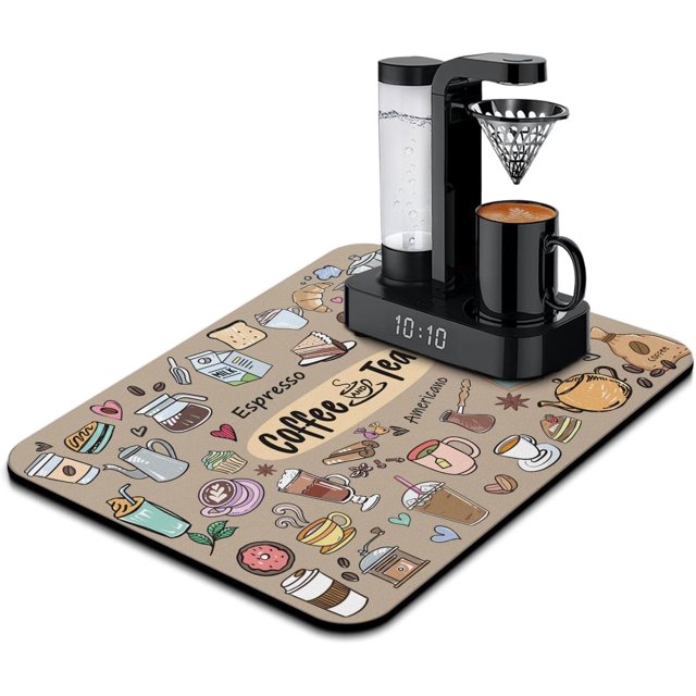 Fun Coffee Mat 24inx18in,Coffee Bar Mat for Countertops,Absorbent Hide Stain Anti-Slip Coffee Bar Accessories Fit Under Coffee Machine Mat,dish Drying Mats for Kitchen